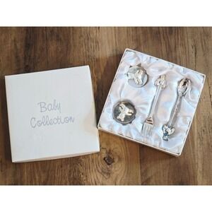 Baby Collection Silver Plated Teddy Bear Keepsake - Tooth Curl Boxes Fork Spoon